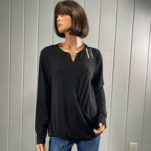*NWT Tahari Women's Black Long Sleeve Cross-Over Blouse Sz L